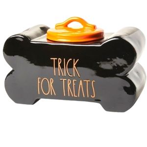 Rae Dunn TRICK FOR TREAT Halloween Pet Dog Snack Canister Glazed Whimsigoth NEW